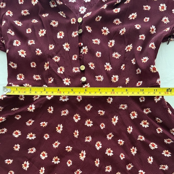Forever 21 Juniors Burgundy Short Sleeve Button Up Floral Mini Dress Size S - Picture 12 of 13